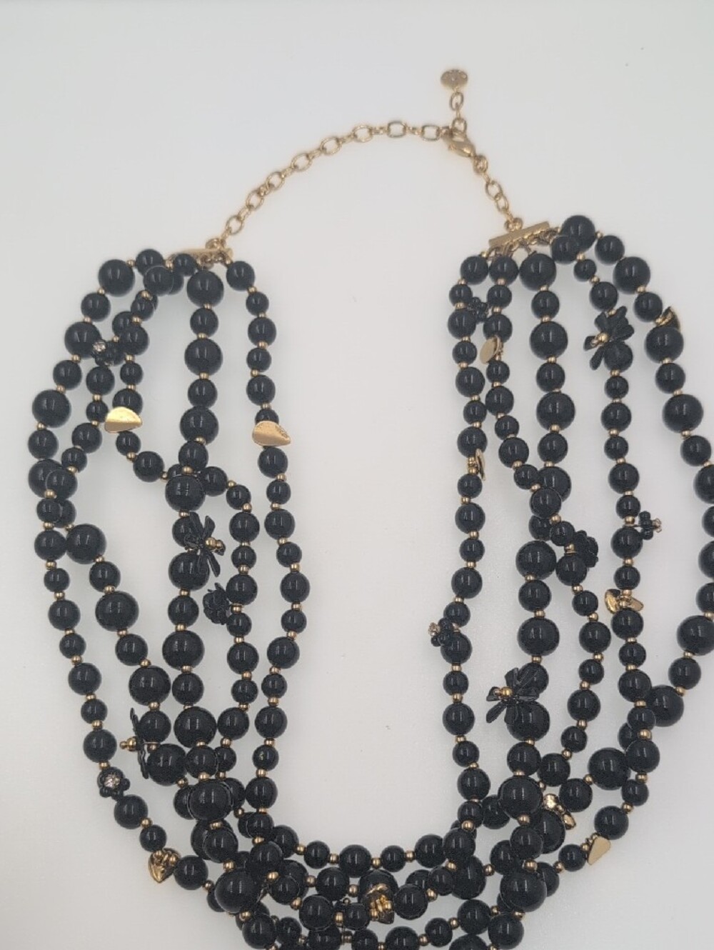 Ann Taylor Black Multi-Strand Beaded Necklace with Gold Accents 0109 - Picture 5 of 7